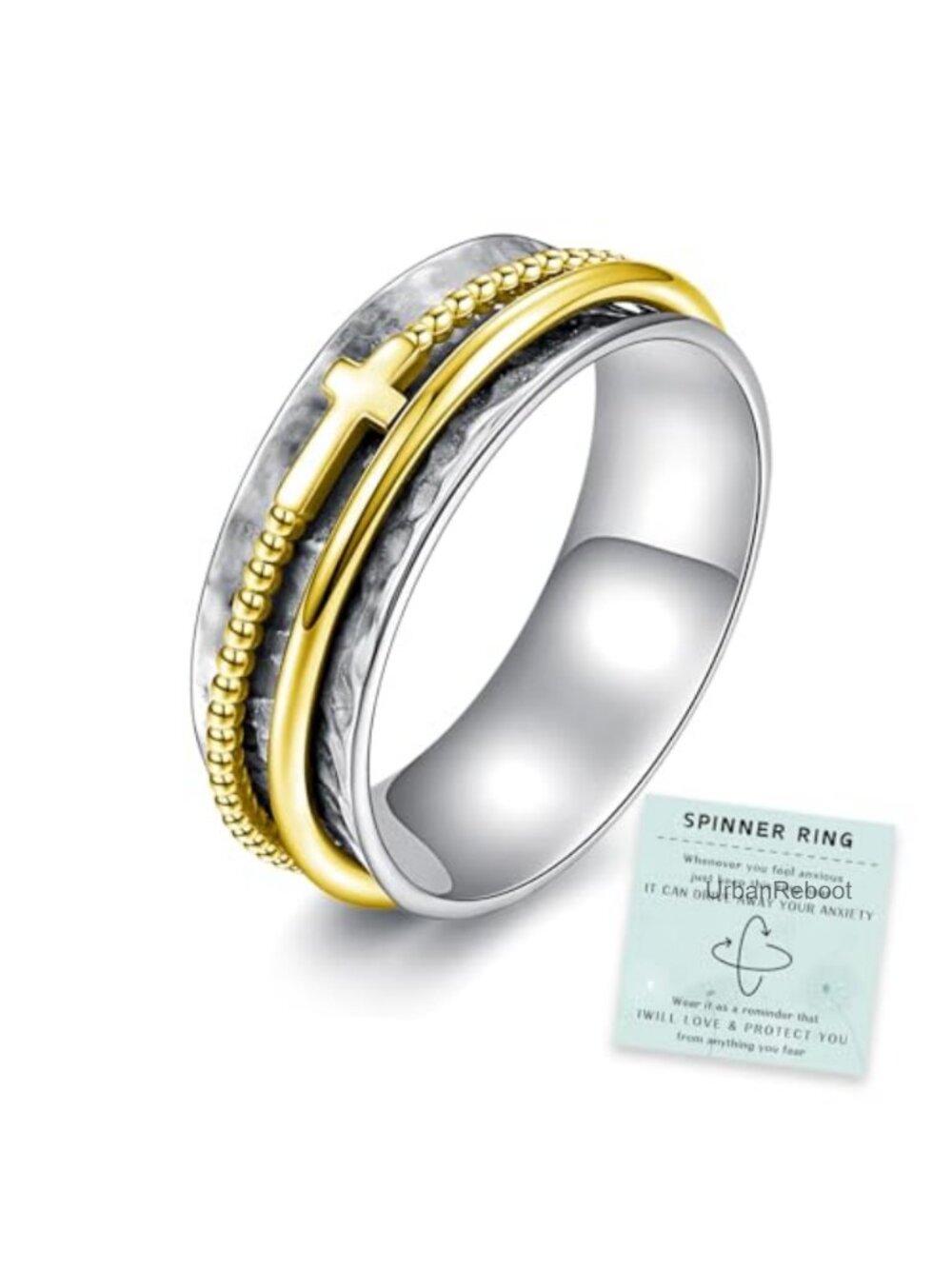 925 Sterling Silver Spinner Fidget Ring for Women - Hammered Band Anxiety